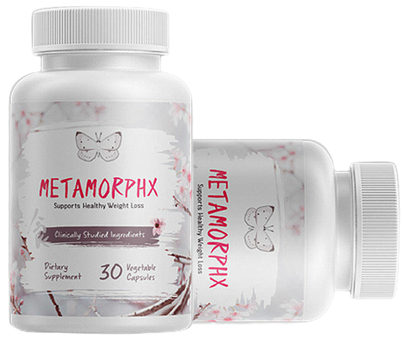 MetamorphX supplement bottle with blue label and cap
